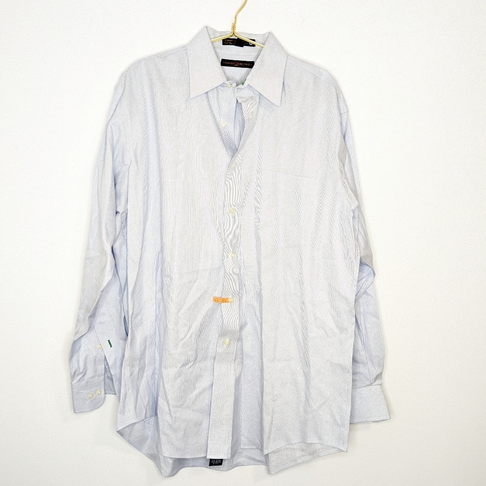 Tommy Hilfiger Size 15.5" Blue & White Striped Tommy Traveler TLC Dress‎ Shirt